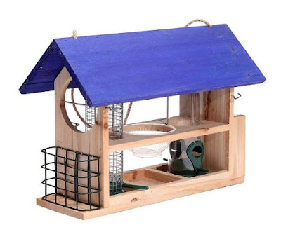 Outside Fun Charming Cedar Wood Deluxe Bird House Feeder